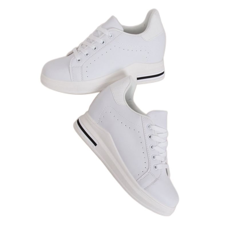 White MY-0367 White sneakers on a hidden wedge heel