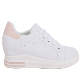 White MY-0367 WHITE / PINK sneakers on a hidden wedge