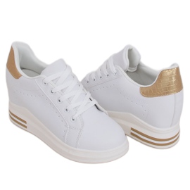 White MY-0367 WHITE / GOLD sneakers on a hidden wedge golden