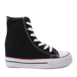 Black sneakers with lace-up wedges B706-1