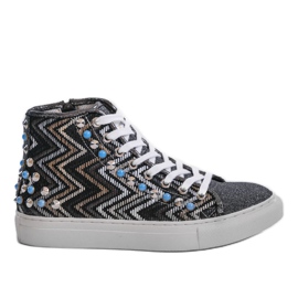 Black high sneakers richly decorated D17-27027 multicolored Black high sneakers richly decorated D17-27027 multicolored
