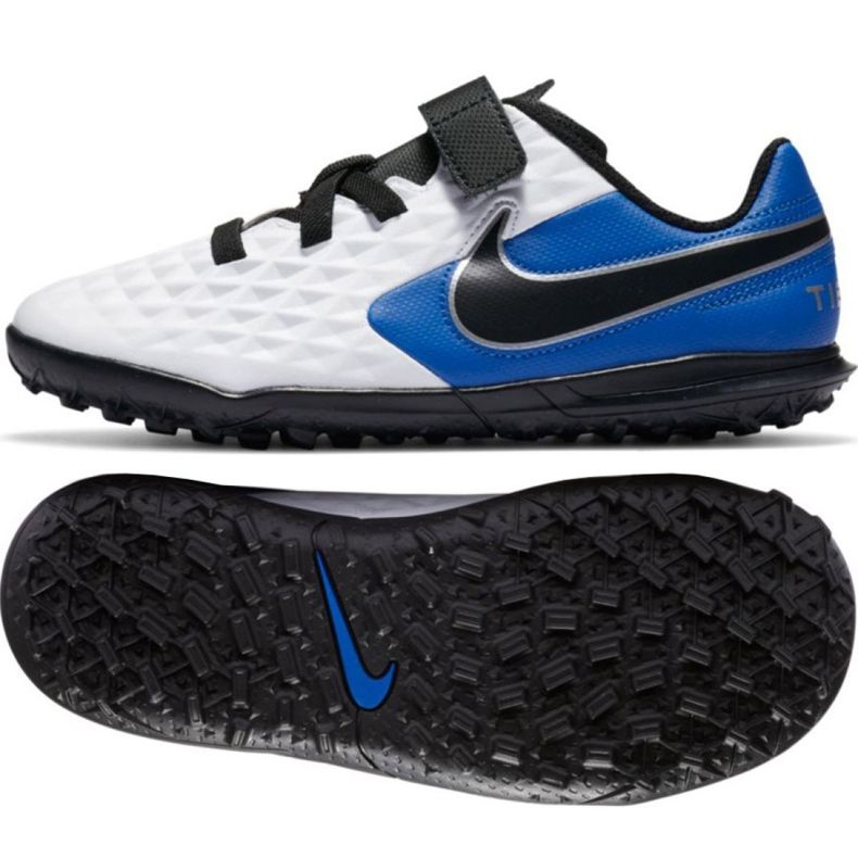 Nike Tiempo Legend 8 Club Tf Jr CZ4216-104 football shoes white, blue white Nike Tiempo Legend 8 Club Tf Jr CZ4216-104 football shoes white, blue white