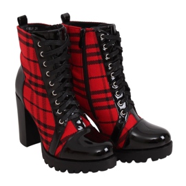 Red high heels checkered boots NS080P Red Red high heels checkered boots NS080P Red
