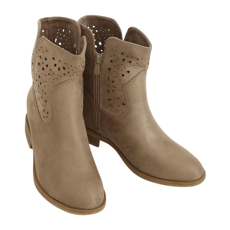 Openwork boots with hidden heel beige CH2008 Beige brown
