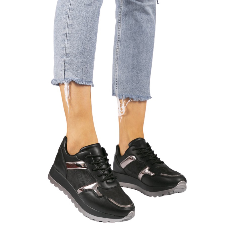 Black eco-leather sports sneakers 2019-447