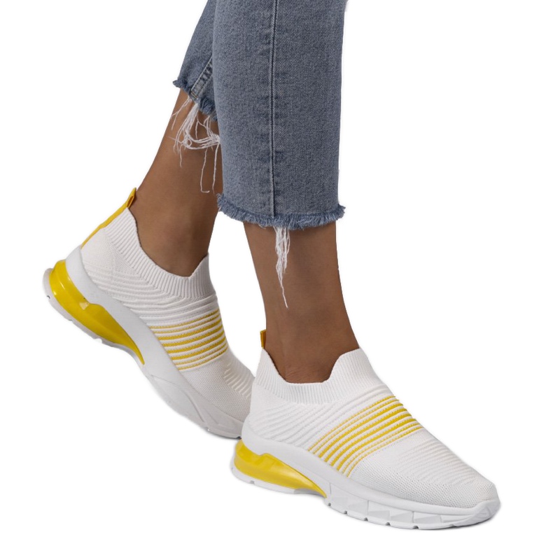 White and yellow sports slip-on shoes 8087-SP