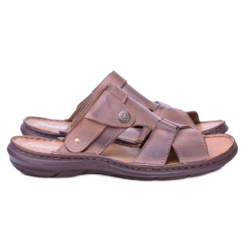 Polbut Leather Brown Men's Slippers Sandals Hideki