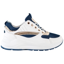 Ideal Shoes Stylish Sports Sneakers white navy blue