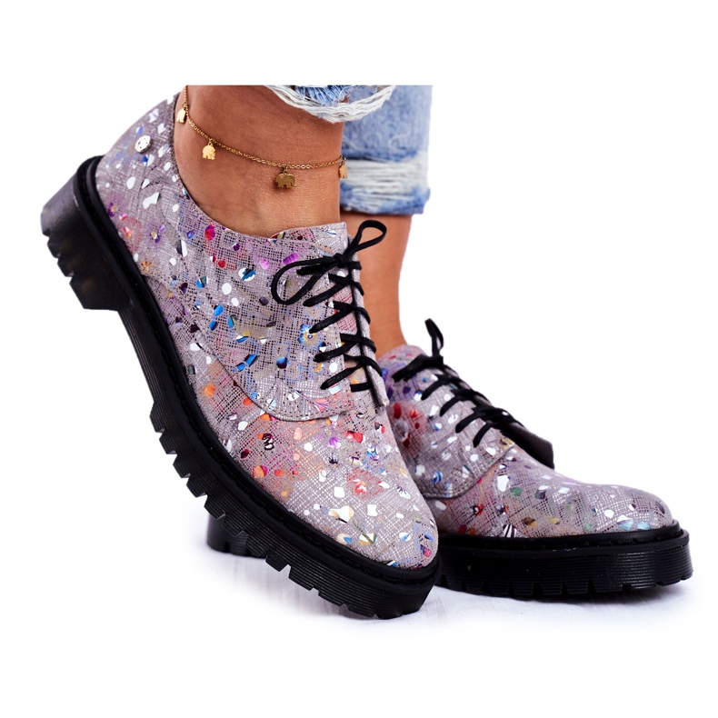 Women's Brogues Oxfords Gray Leather Maciejka 04087-13 grey multicolored