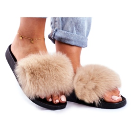 Women's Slippers with Natural Fur Beige Bushido