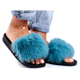 Women's Slippers with Natural Fur Green Bushido