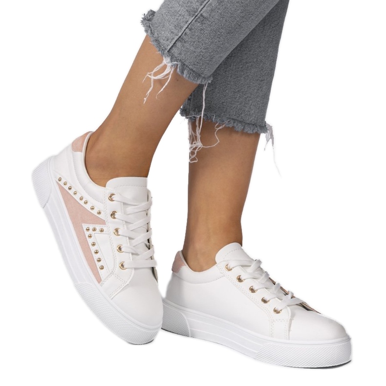 White classic sneakers with rhinestones A88-69