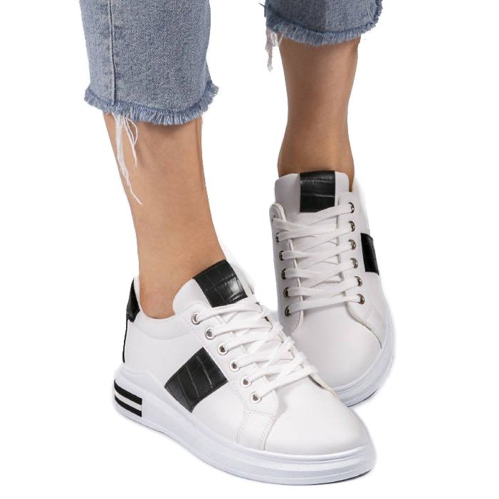 White fashionable sneakers with eco-leather C912 black