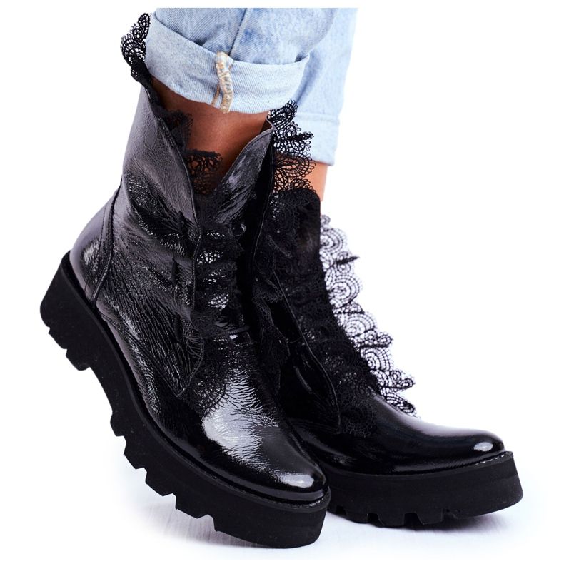 Exquisite Women's High Boots Lacquered Leather Montegero black