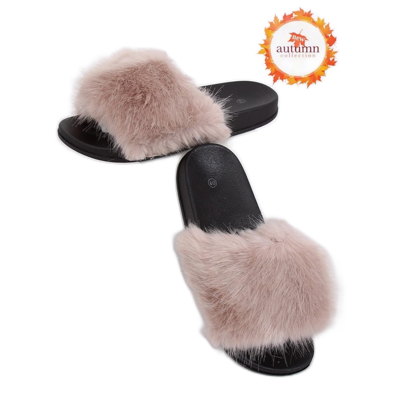 Beige slippers with fur CK107P Beige