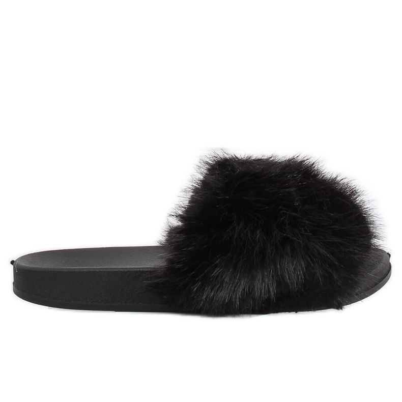Black CK107P Black slippers with fur