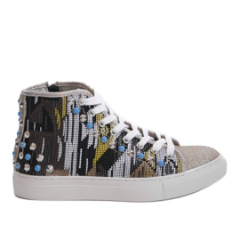 Golden high sneakers richly decorated D17-27027 grey multicolored Golden high sneakers richly decorated D17-27027 grey multicolored
