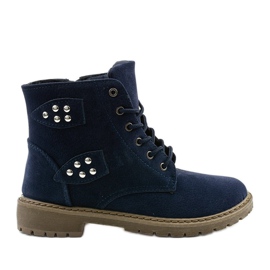 Navy blue hiking boots with a Delothia zipper