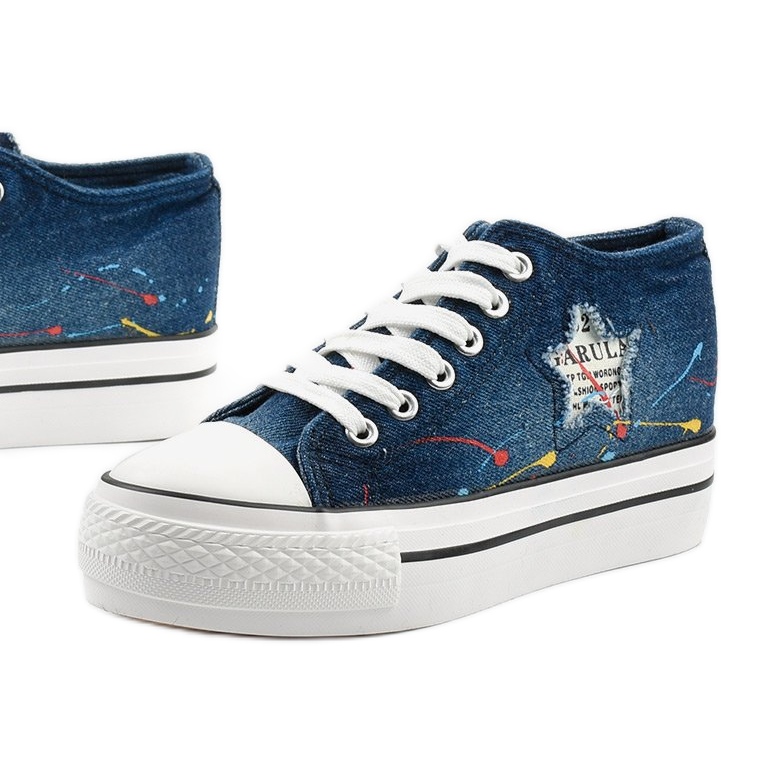 Navy blue sneakers with laced wedges Mirarenna
