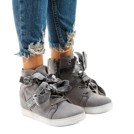 Gray Suede Sneakers With Haiphaia Buckle grey