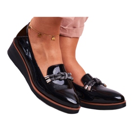 Vinceza Women's Black Moccasins Lacquered on the Abba wedge grey