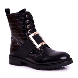Women's Boots with a buckle Happy Su Black golden