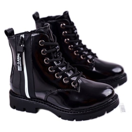 Vinceza Children's Boots Warmed with a Zipper Lacquered Black Falcon