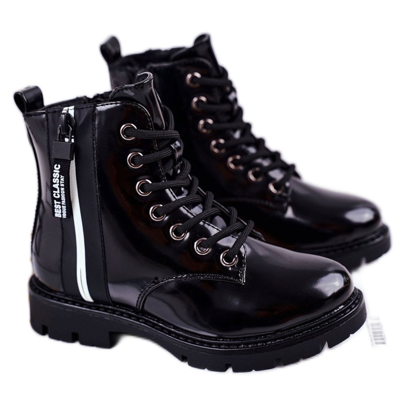 Vinceza Children's Boots Warmed with a Zipper Lacquered Black Falcon