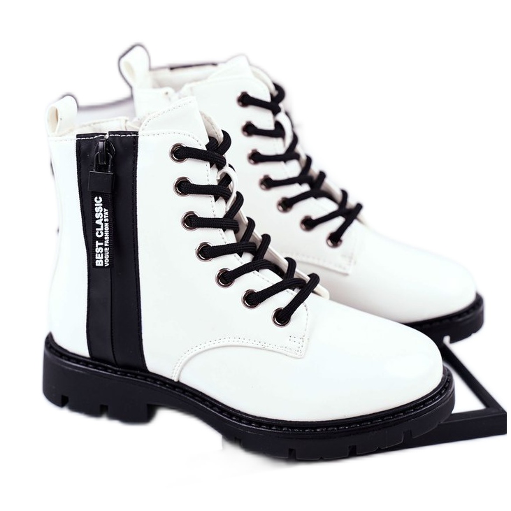 Vinceza Children's Warm Boots with a zipper, Lacquered White Falcon