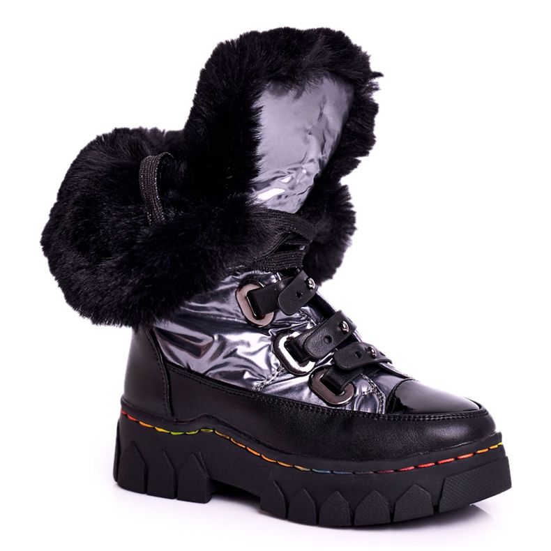Apawwa Children's Snow Boots Insulated With Fur Black and Gray Turismo grey