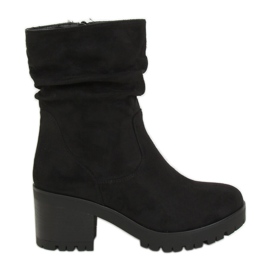 Black boots with wide heels J19-96 Black
