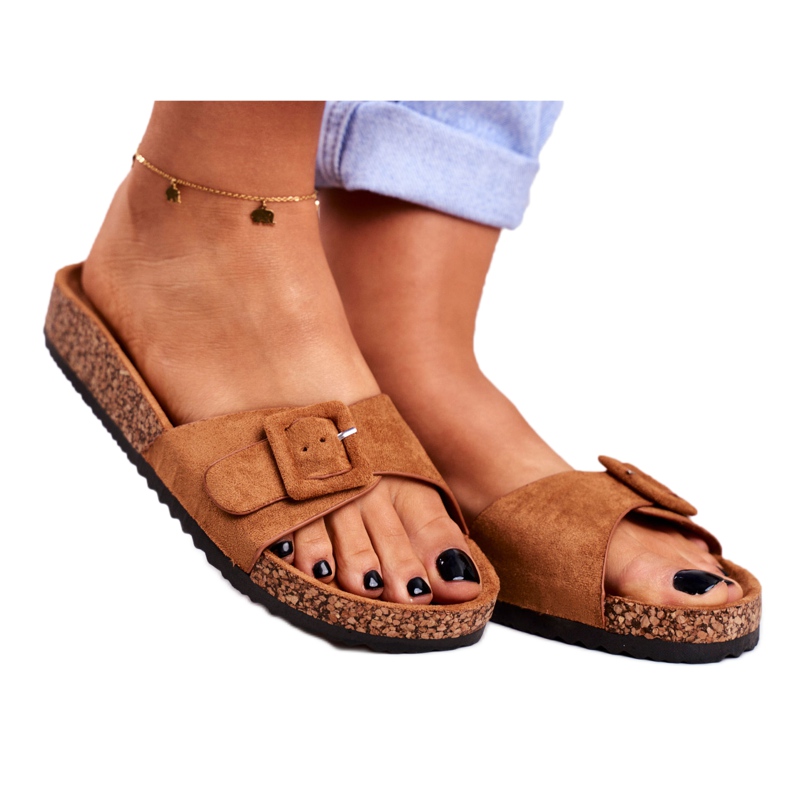 BUGO Women's Brown Slippers Buckle Adjustable Rosaline