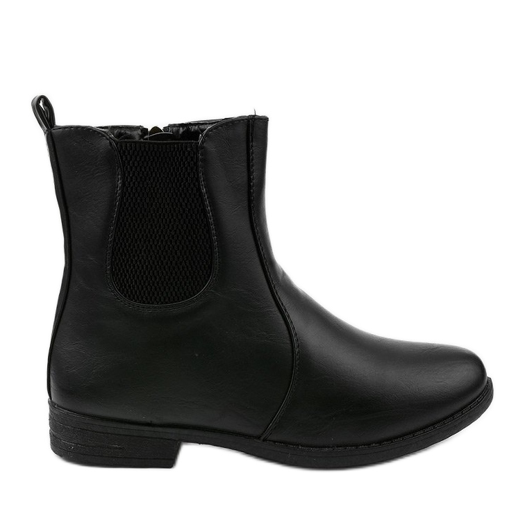 Black flat ankle boots with an elastic band and Trini zipper