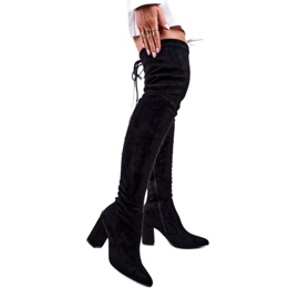 S.Barski Women's Boots On Heel Suede Black Milwa