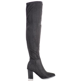 Thigh-high boots with decorative VINCEZA heel black