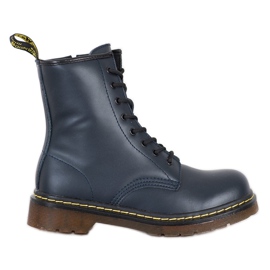Leather Combat Boots With MCKEY Zipper navy blue