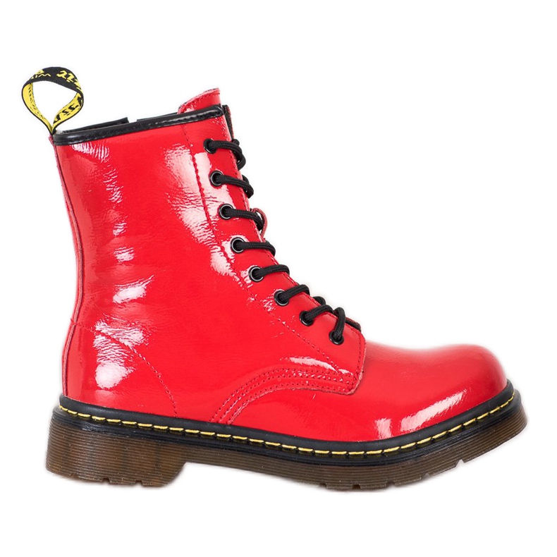Leather Combat Boots With MCKEY Zipper red