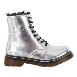 Leather Combat Boots With MCKEY Zipper silver Leather Combat Boots With MCKEY Zipper silver