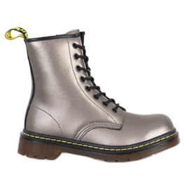 Leather Combat Boots With MCKEY Zipper silver