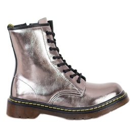 Leather Combat Boots With MCKEY Zipper silver
