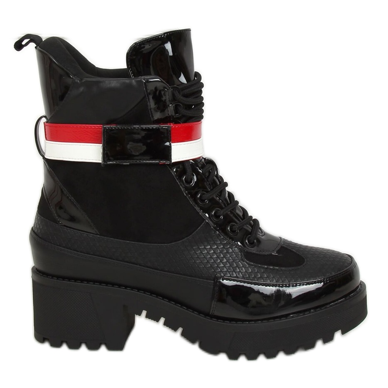 Black lace-up women's boots NS086 Black white red