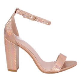 Holographic high-heeled sandals TU135P Champagne II Quality pink