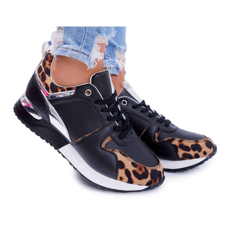 Women's Sport Shoes With Leopard Pattern Black Fippo multicolored