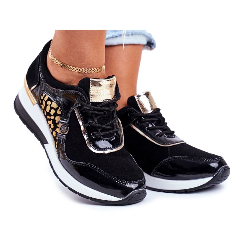 Vinceza Women's Sport Shoes Sneakers Black Leather 21-7778