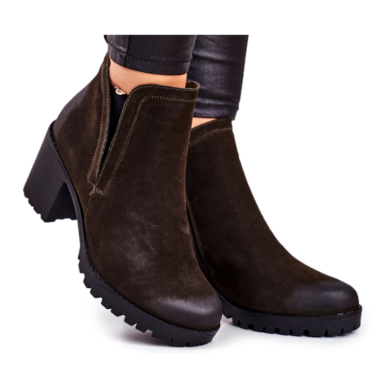 S.Barski Women's Boots On Heel Warm Khaki Veronica brown