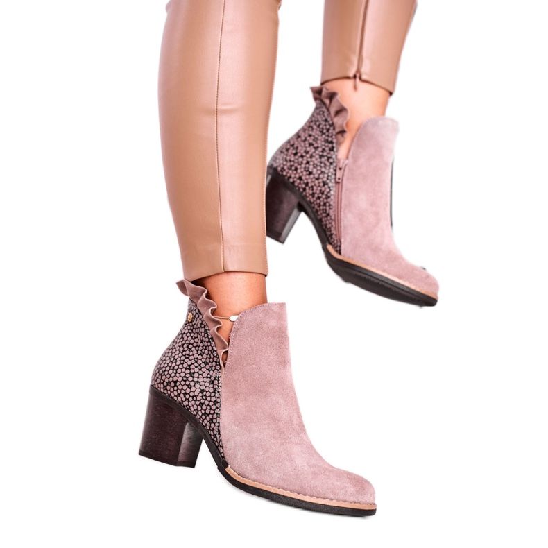 Women's Boots On Heel, Leather Spring Maciejka Beige 04833-04