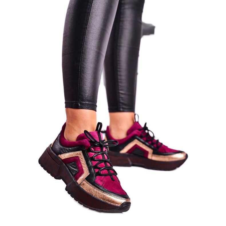 Women's Brogues Sneakers Maciejka Leather Burgundy 04731-23 red multicolored