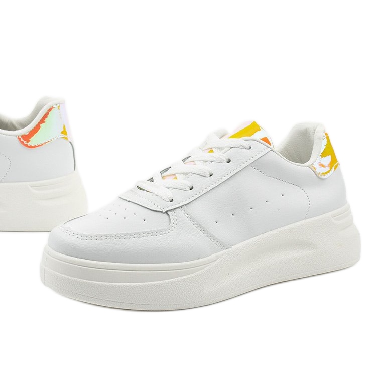 White shiny sneakers LLQ205-17 golden