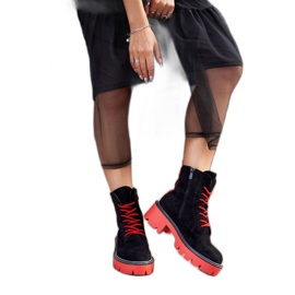 PS1 Women's Boots Black Red Suede Malawi