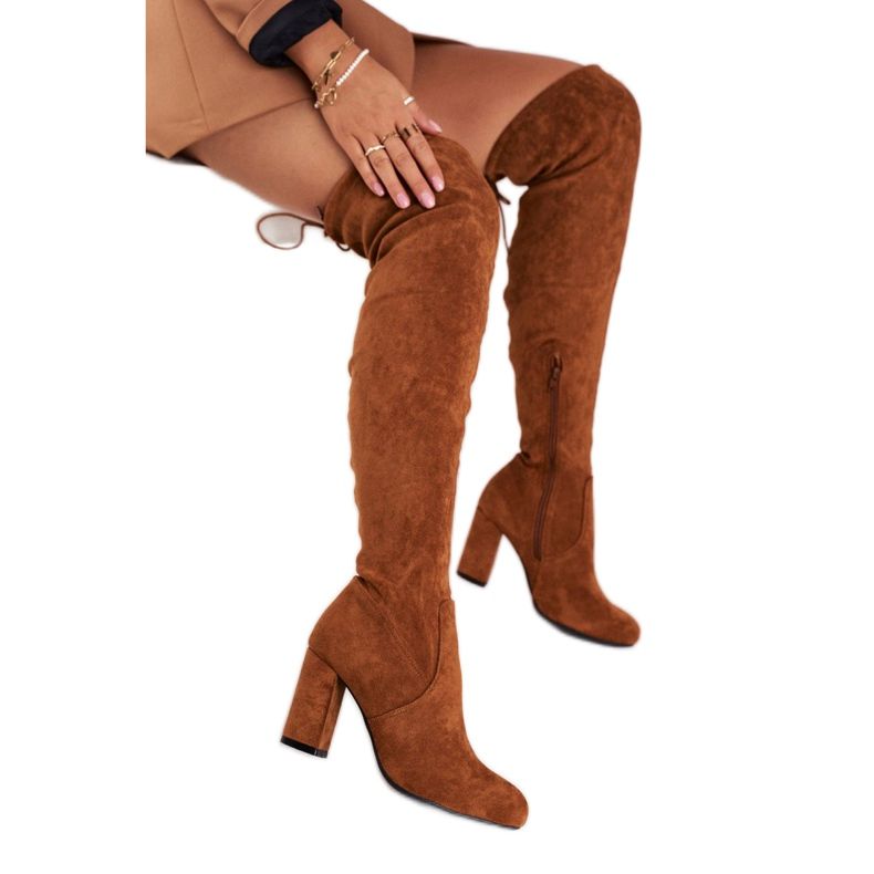 Mulanka Women's Suede Boots On A Heel Camel Highso brown